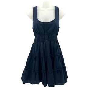 Urban Outfitters Smocked Babydoll Dress Womens Small Dark Blue Ruffle